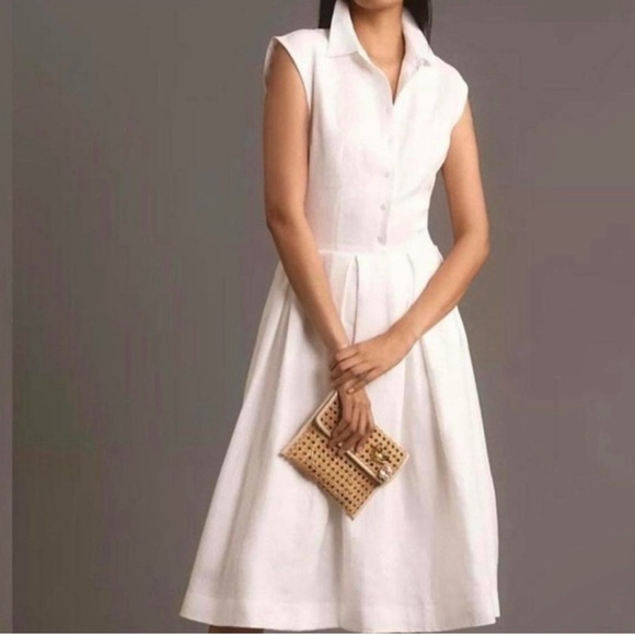 Reformation Prim White Linen Midi Dress Button Front Size 10 - Picture 2 of 6